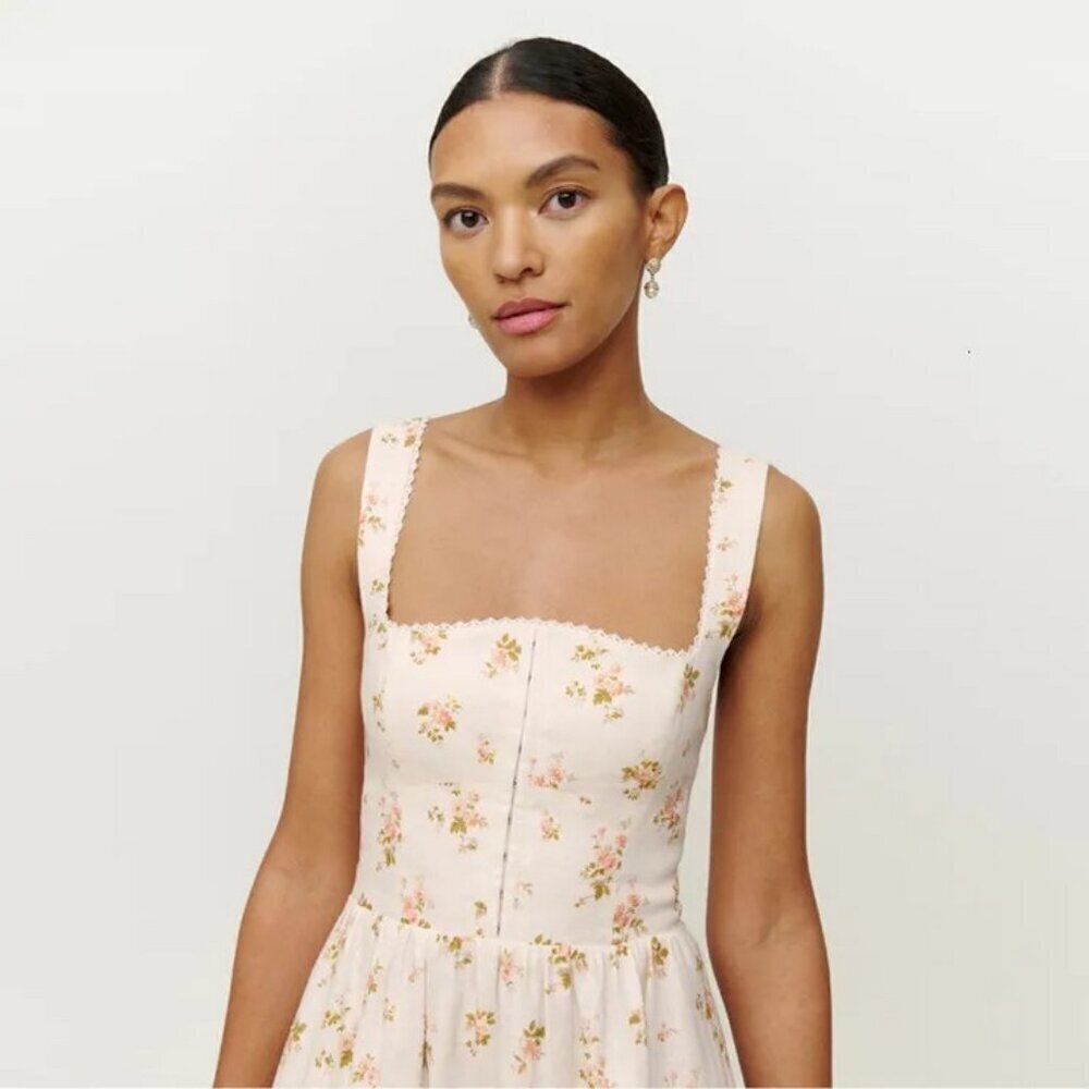 💕REFORMATION💕 Tagliatelle Linen Dress ~ Mildred Floral Print 12 NWT - Picture 8 of 16